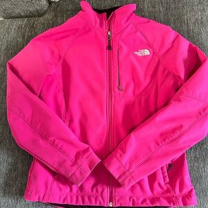 Bright pink North Face Soft Shell jacket. Lightly fleece-lined. Great condition!